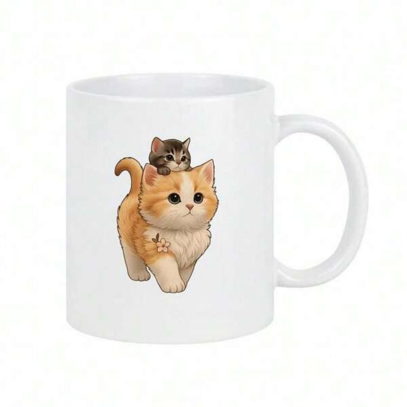 Tailorly White Ceramic 11 oz Mug - Sweet Little Ginger And Tabby Kittens Walking Together In Harmony Cat