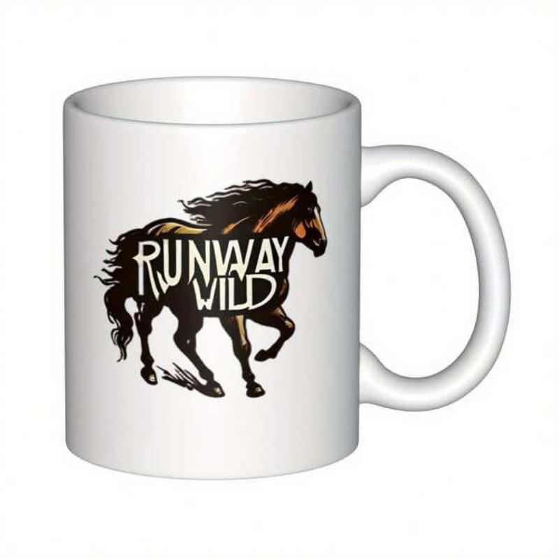 Tailorly White Ceramic 11 oz Mug - Runway Wild Powerful Galloping Stallion With Flowing Mane Running Across Open Space Horse