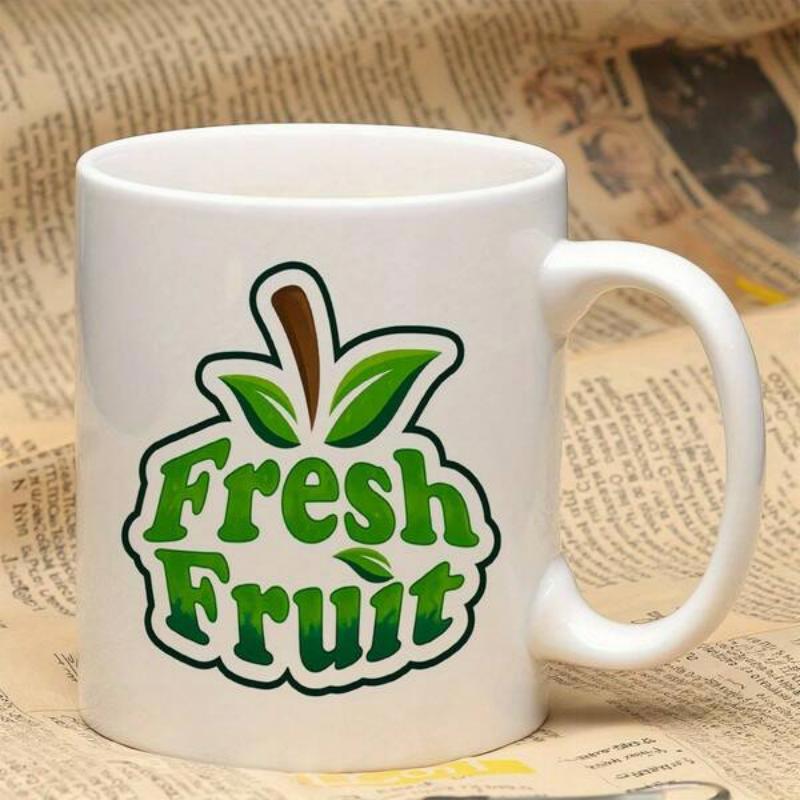 Tailorly White Ceramic 11 oz Mug - Fresh Fruit Organic Green Leaves With Brown Stem Representing Healthy Natural Lifestyle Sprout