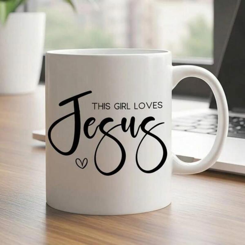 Tailorly White Ceramic 11 oz Mug - This Girl Loves Jesus Minimalist Modern Script Style With A Small Cute Heart