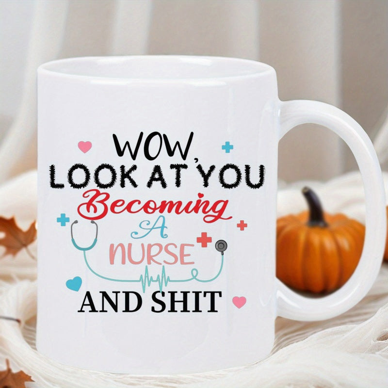 Tailorly White Ceramic 11 oz Mug - Wow Look At You Becoming A Nurse And Shit Elegant With Artistic Medical Symbols And Hearts Mug