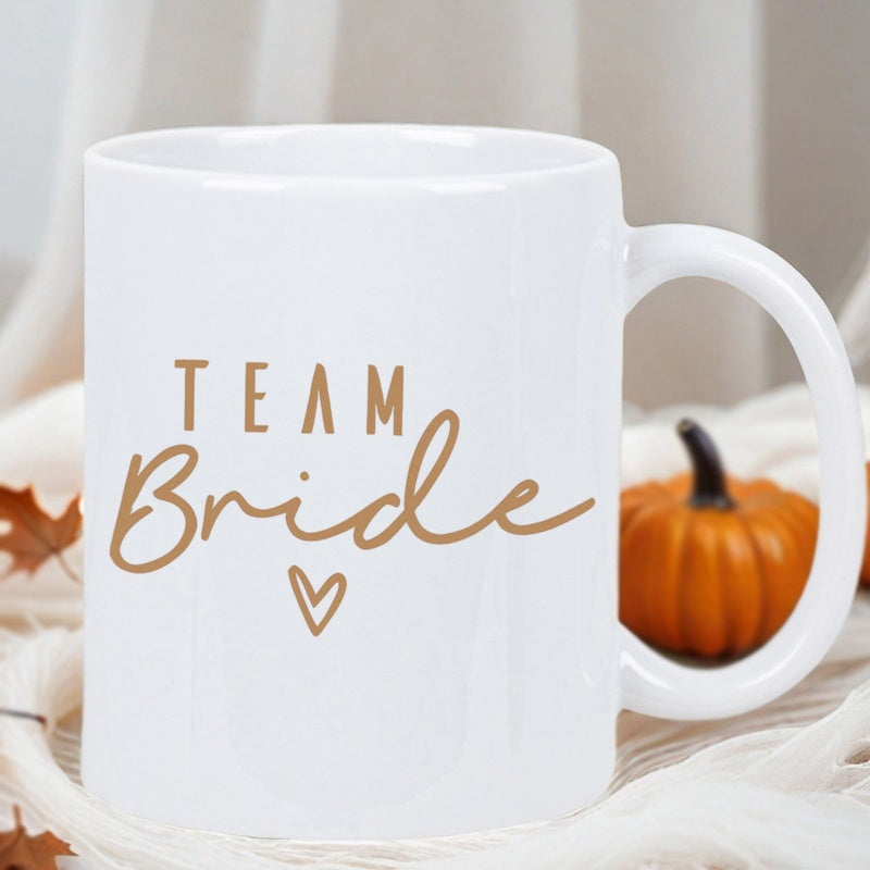 Tailorly White Ceramic 11 oz Mug - Team Bride Minimalist Elegant Calligraphy Script With Small Heart Icon Centered Heart
