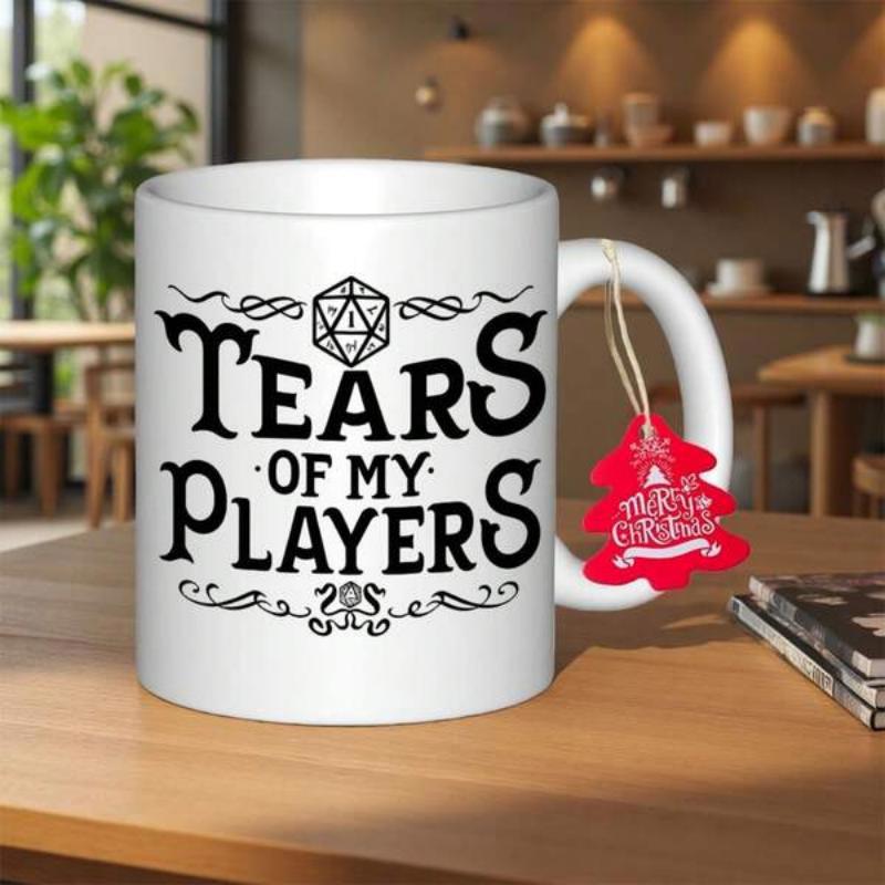 Tailorly White Ceramic 11 oz Mug - Tears Of My Players Classic Ceramic Background Featuring Stylized Black Lettering With Iconic Gaming Dice Mug
