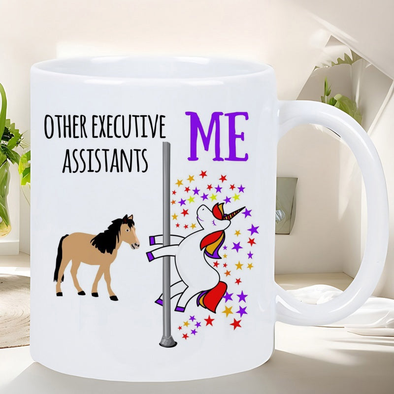 Tailorly White Ceramic 11 oz Mug - Other Executive Assistants Me Whimsical Unicorn Dancing Around A Pole With Bright Magic Stars Unicorn