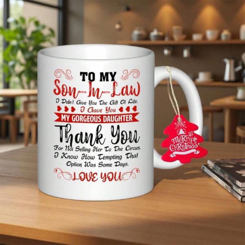 Tailorly White Ceramic 11 oz Mug - To My Son In Law Love You Minimalist White Ceramic With Elegant Red Hearts And Decorative Scripted Font Mug