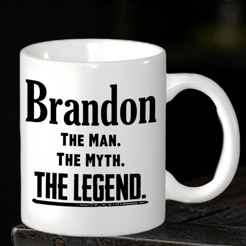 Tailorly White Ceramic 11 oz Mug - Brandon The Man The Myth The Legend Minimalist Bold Black Typography Featuring A Personalized Name On A Classic