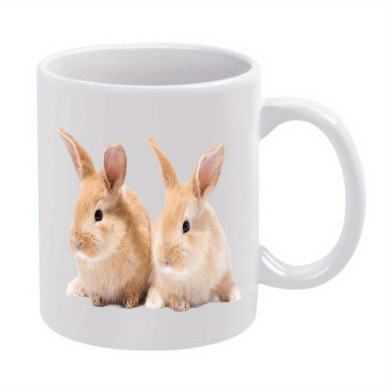 Tailorly White Ceramic 11 oz Mug - Two Adorable Ginger Bunnies Sitting Closely Together On Clean Surface Rabbit