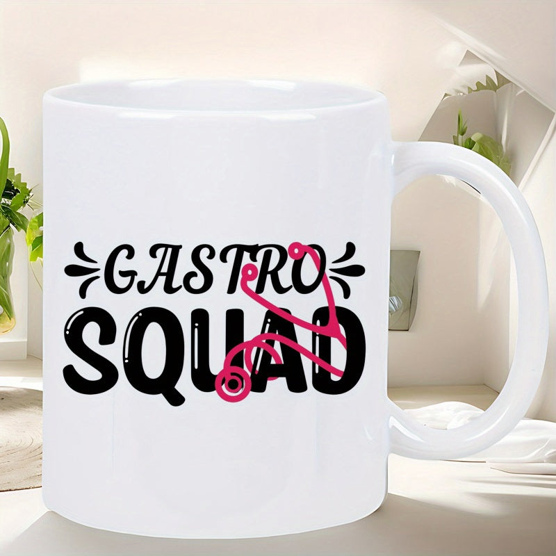 Tailorly White Ceramic 11 oz Mug - Gastro Squad Professional Medical Design Featuring Vibrant Pink Decorative Medical Stethoscope