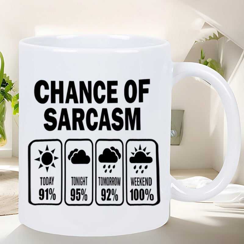 Tailorly White Ceramic 11 oz Mug - Chance Of Sarcasm Minimalist Weather Forecast Icons Displayed In A Linear Grid Forecast