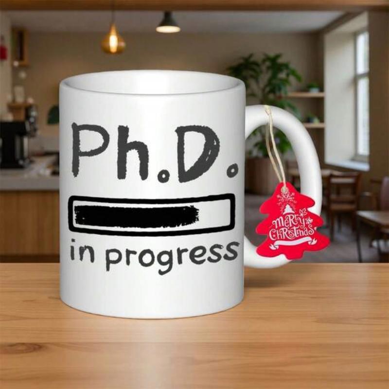 Tailorly White Ceramic 11 oz Mug - Ph D In Progress Minimalist Black Loading Bar Indicating Academic Success For Graduating Students Mug
