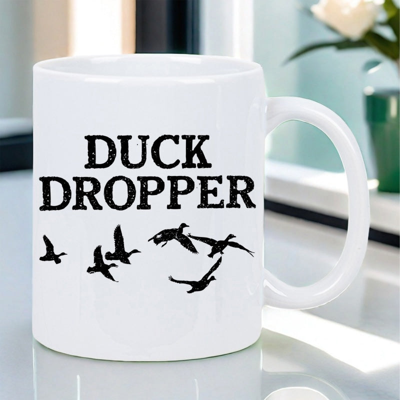 Tailorly White Ceramic 11 oz Mug - Duck Dropper Migrating Wild Waterfowl Flying In Formation Across An Open Clear Sky Duck