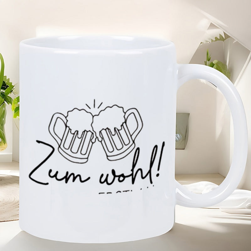 Tailorly White Ceramic 11 oz Mug - Minimalist Line Art Style Representing Clinking Glasses Of Frothy Cold Beer Mug