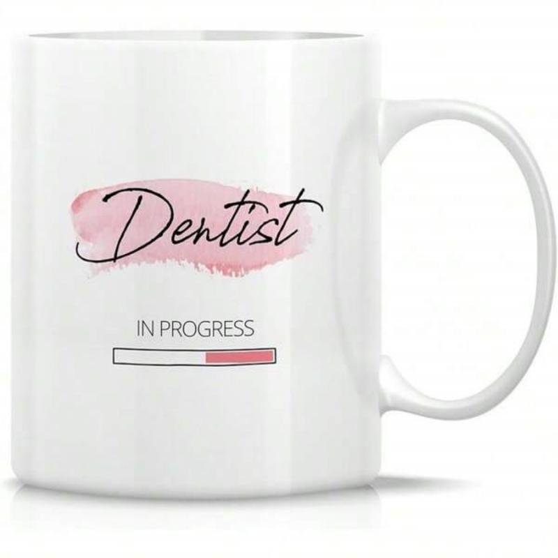 Tailorly White Ceramic 11 oz Mug - Dentist In Progress Minimalist Pink Brushstroke Over A Loading Progress Bar Mug