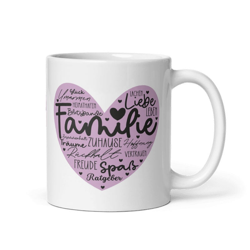 Tailorly White Ceramic 11 oz Mug - Purple Heart Silhouette Filled With Aesthetic Script Typeface And Mini Icons Heart