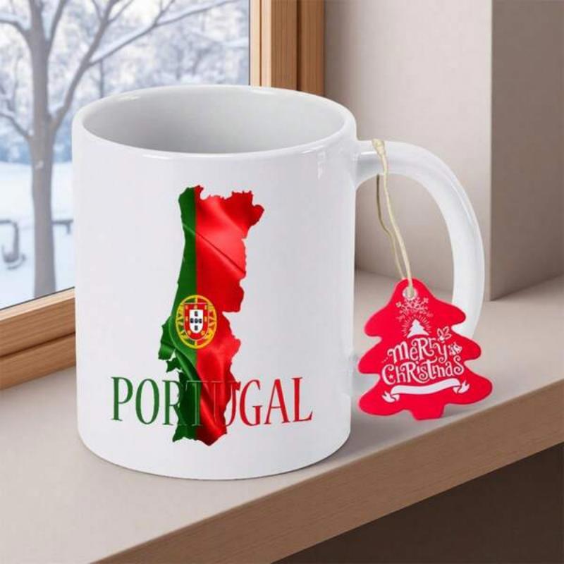 Tailorly White Ceramic 11 oz Mug - Portugal Vibrant National Flag Colors Inside Geographic Map Silhouette Portugal