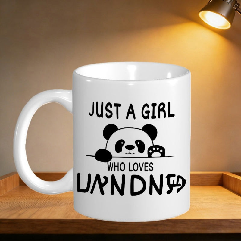 Tailorly White Ceramic 11 oz Mug - Just A Girl Who Loves Pandas Cute Peeking Black And White Animal With Small Paws Over Line Panda