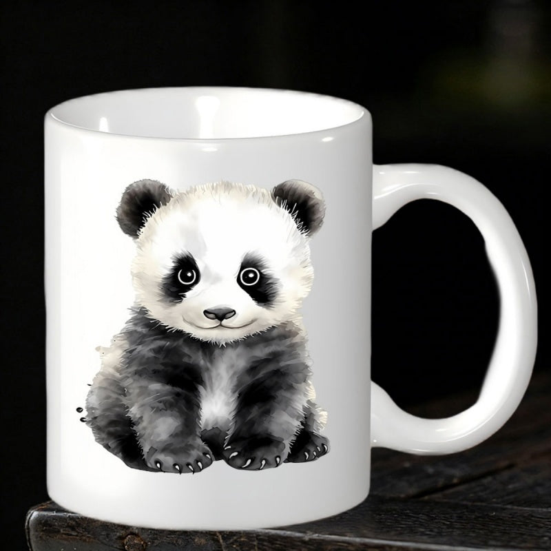 Tailorly White Ceramic 11 oz Mug - Adorable Sitting Baby Animal With Soft Hand Painted Watercolor Fur Panda