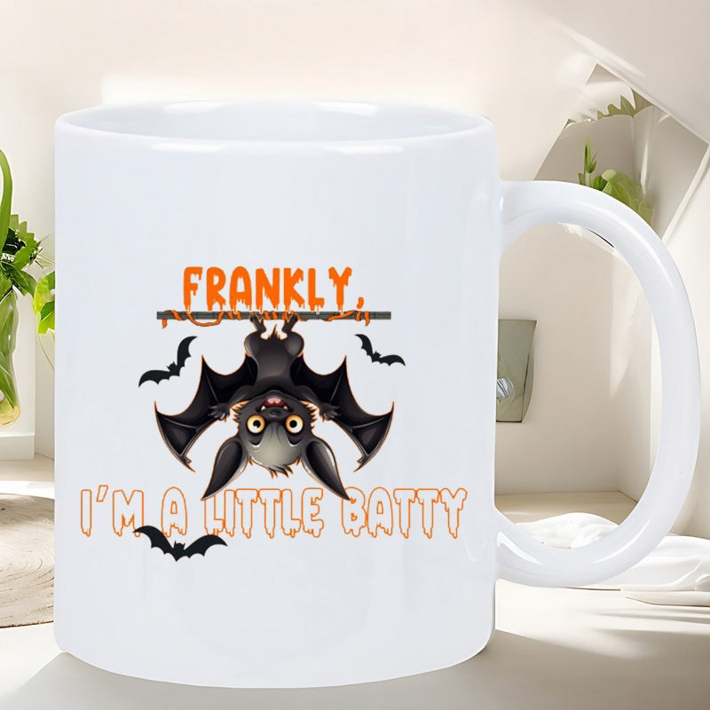 Tailorly White Ceramic 11 oz Mug - Frankly Im A Little Batty Adorable Cartoon Animal Hanging Upside Down From A Small Branch Bat