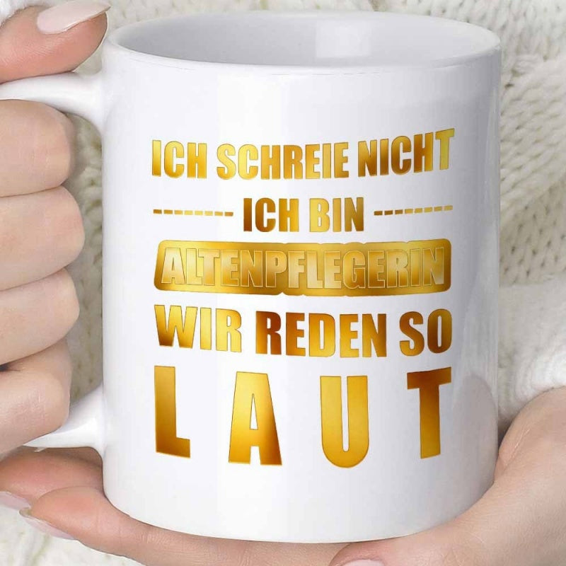 Tailorly White Ceramic 11 oz Mug - Bold Golden Typography Featuring Large Block Lettering With Artistic Foil Effect Sign