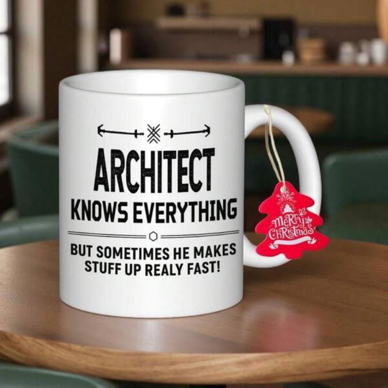 Tailorly White Ceramic 11 oz Mug - Architect Knows Everything But Sometimes He Makes Stuff Up Really Fast Sleek Featuring Bold Black Professional Humor Minimalist