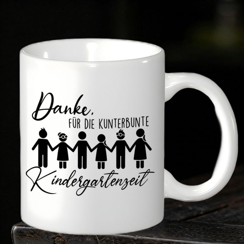 Tailorly White Ceramic 11 oz Mug - Simple Black Silhouettes Of Small Children Holding Hands Together In Unity Children