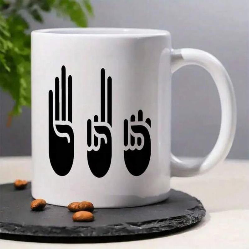 Tailorly White Ceramic 11 oz Mug - Minimalist Black Silhouettes Representing Classic Rock Paper Scissors Game Gestures