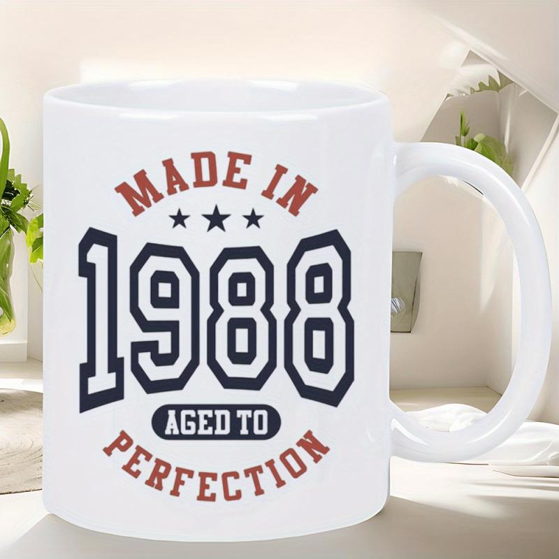 Tailorly White Ceramic 11 oz Mug - Made In 1988 Aged To Perfection Classic Ceramic Surface With Athletic Block Letters And Vintage Styled Typography Mug
