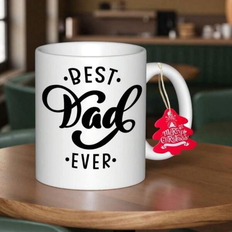 Tailorly White Ceramic 11 oz Mug - Best Dad Ever Minimalist With Elegant Black Script Lettering Mug