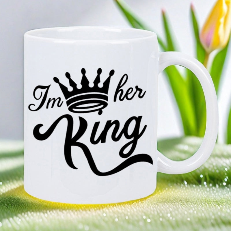 Tailorly White Ceramic 11 oz Mug - Im Her King Elegant Black Minimalist Silhouette Resting Above Cursive Script Text Crown