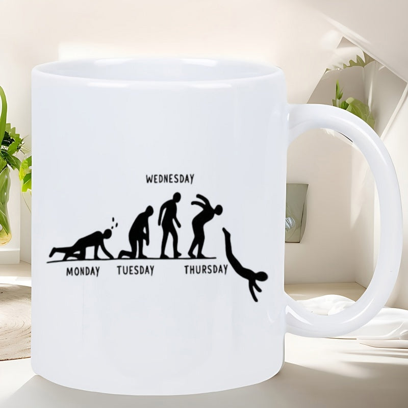 Tailorly White Ceramic 11 oz Mug - Monday Tuesday Wednesday Thursday Evolutionary Human Silhouettes Showing Weekly Struggle And Falling Motion Mug