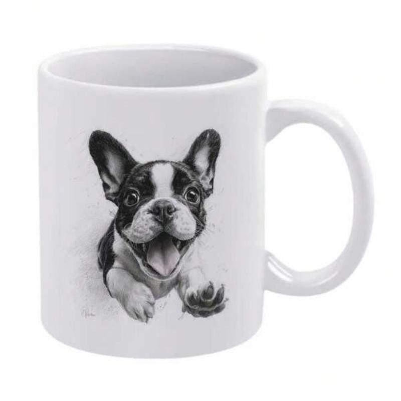 Tailorly White Ceramic 11 oz Mug - Cute Sketch Of A Happy French Bulldog With Smiling Expression Dog
