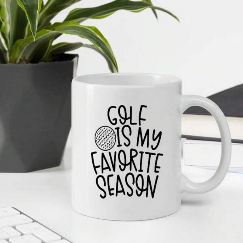 Tailorly White Ceramic 11 oz Mug - Golf Is My Favorite Season Stylized Round Ball With Textured Line Patterns Representing Sports Equipment Mug