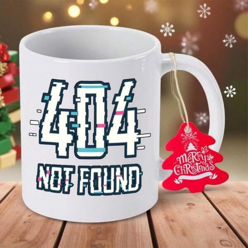 Tailorly White Ceramic 11 oz Mug - 404 Not Found Glitchy Digital Aesthetic Numbers And Bold Letters On A