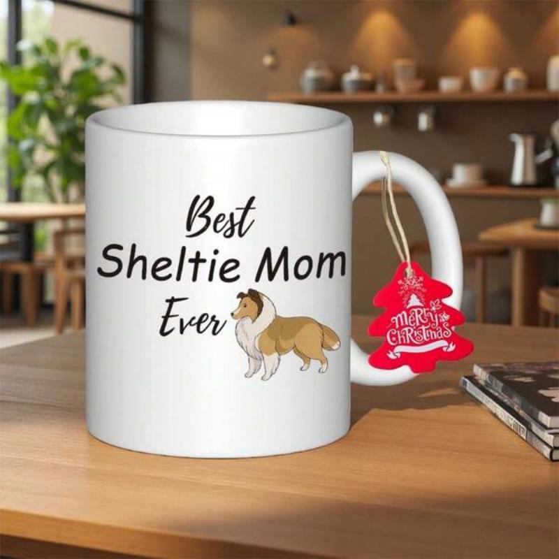 Tailorly White Ceramic 11 oz Mug - Best Sheltie Mom Ever Proud Standing Shetland Sheepdog With Elegant Script Typography Dog