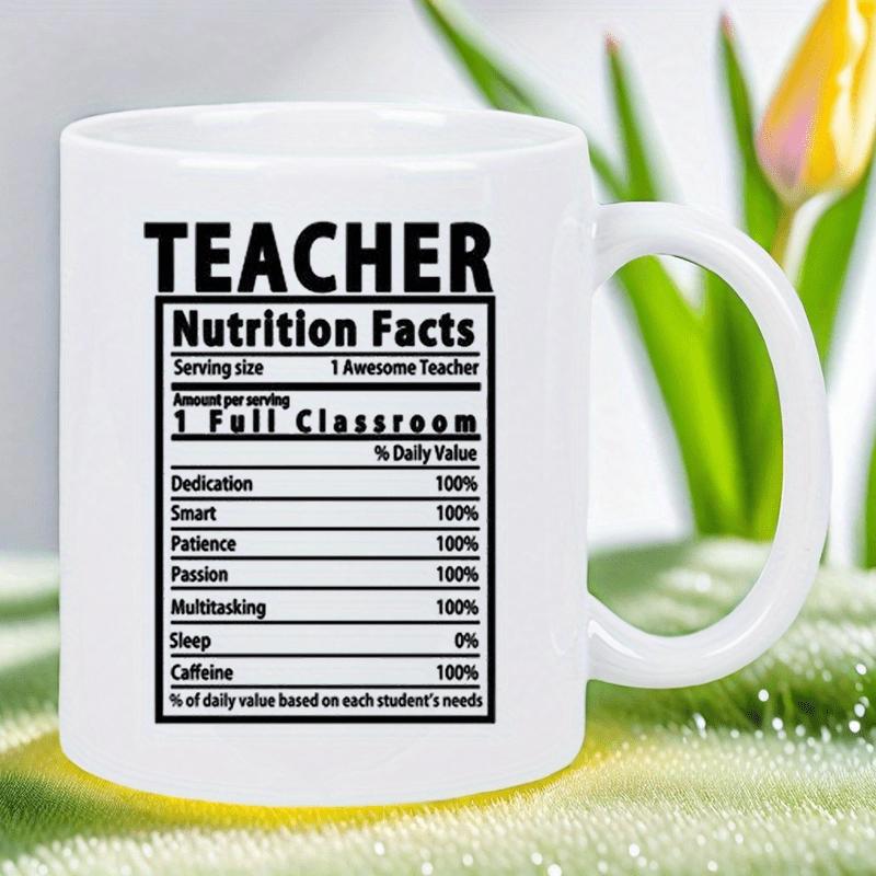 Tailorly White Ceramic 11 oz Mug - Teacher Nutrition Facts Minimalist Black Ink Typography Layout On Clean White Background Label