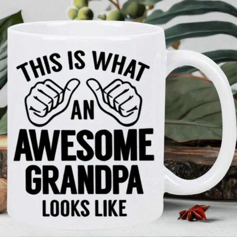 Tailorly White Ceramic 11 oz Mug - This Is What An Awesome Grandpa Looks Like Two Hands With Thumbs Pointing Inwards To Show Pride Hand