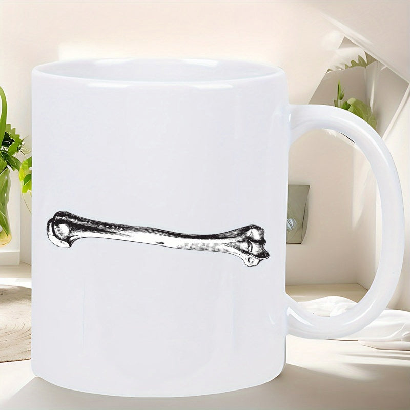 Tailorly White Ceramic 11 oz Mug - Vintage Black And White Sketch Of A Realistic Anatomical Long Bone