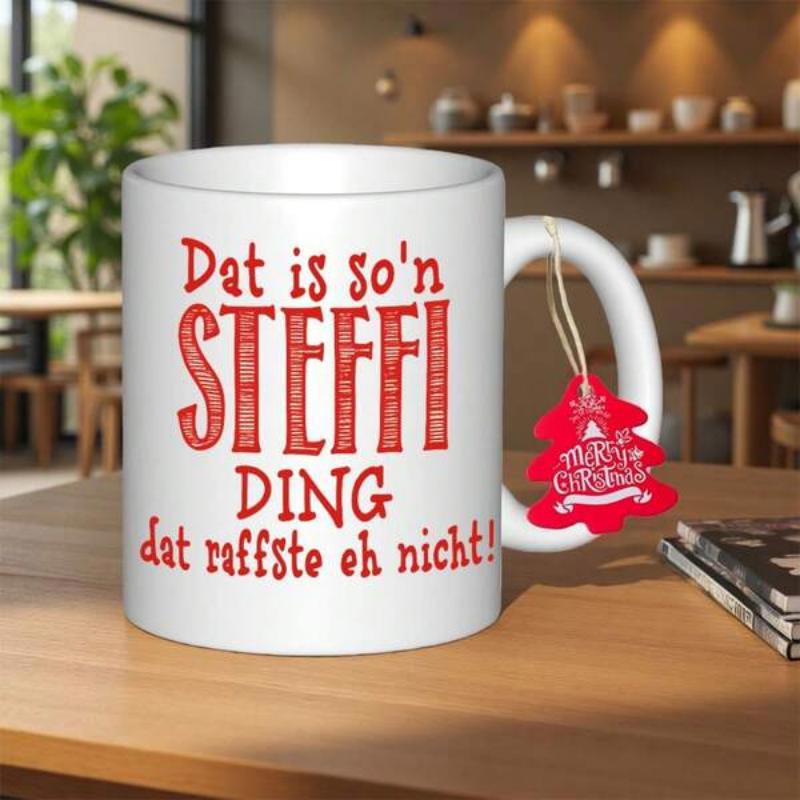 Tailorly White Ceramic 11 oz Mug - Minimalist White Ceramic With Bold Red Typography And Hanging Ornament Decorative Mug