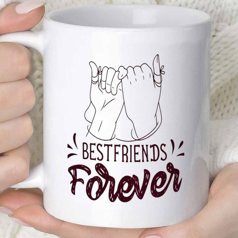 Tailorly White Ceramic 11 oz Mug - Best Friends Forever Minimalist Line Drawing Representing Deep Loyalty And Eternal Bond Between Hands