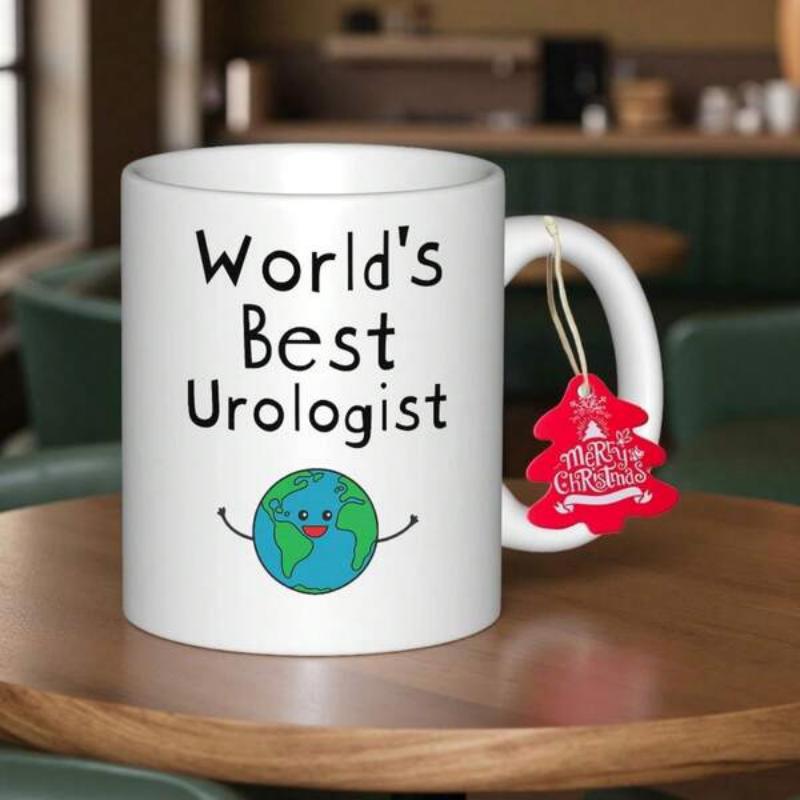 Tailorly White Ceramic 11 oz Mug - World's Best Urologist Cute Cartoon Smiling Planet With Tiny Arms Extending Outward Earth