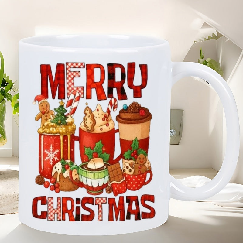 Tailorly White Ceramic 11 oz Mug - Merry Christmas Festive Hot Cocoa Drinks Among Gingerbread Men And Candy Canes Mug