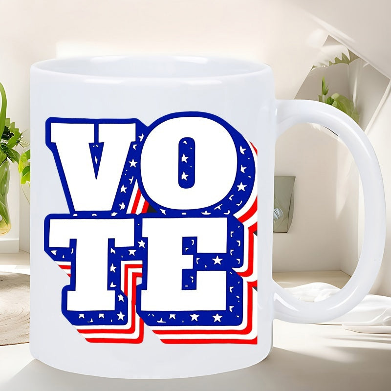 Tailorly White Ceramic 11 oz Mug - Vote Patriotic Stars And Stripes Themed Bold American Style Mug