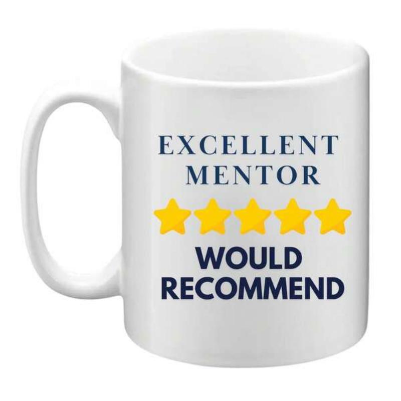 Tailorly White Ceramic 11 oz Mug - Excellent Mentor Would Recommend Five Bright Yellow Five Pointed Rating Stars In A Row Star