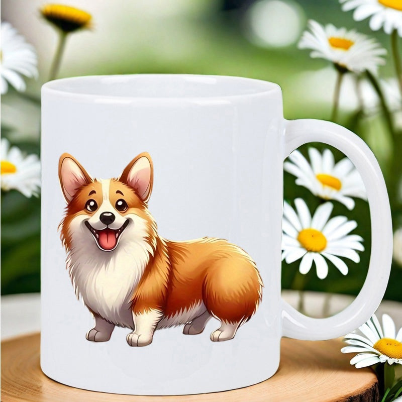 Tailorly White Ceramic 11 oz Mug - Adorable Fluffy Pembroke Dog Smiling Happily Under Bright Sunny Daylight Corgi