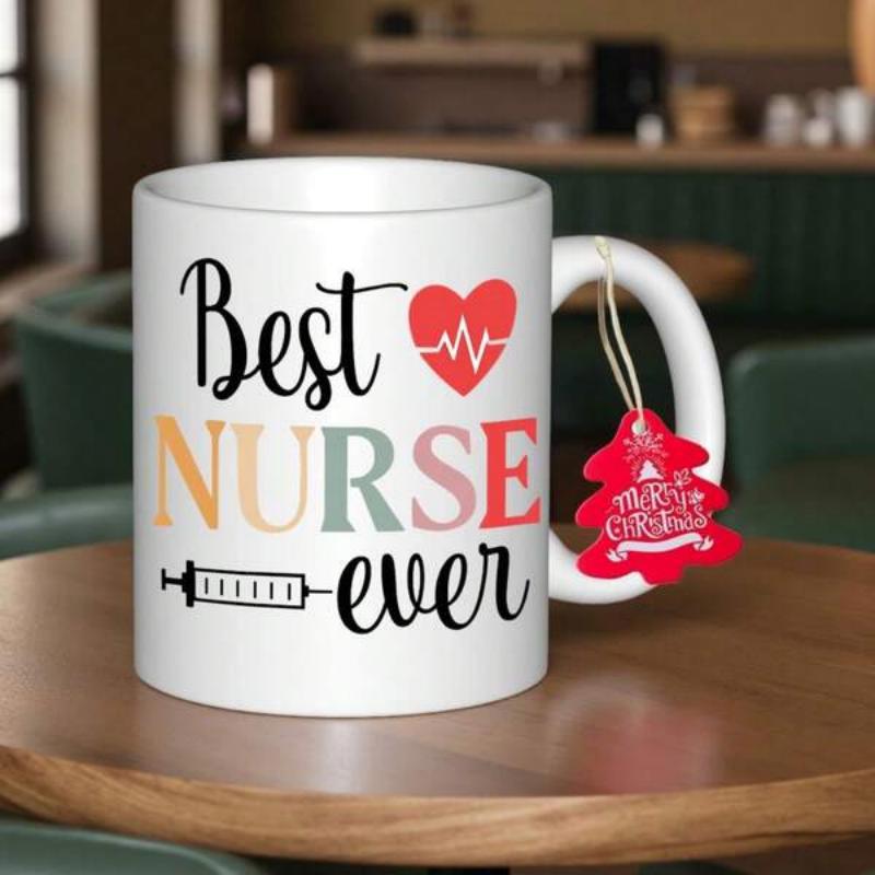 Tailorly White Ceramic 11 oz Mug - Best Nurse Ever Medical Heart Pulse Syringe Symbols For Dedicated Healthcare Professional Gift Decor Heart