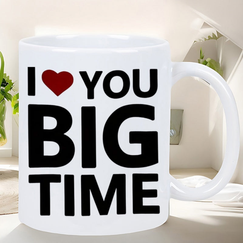 Tailorly White Ceramic 11 oz Mug - I Love You Big Time Minimalist Red Heart Symbol Among Bold Black Block Style Letters Heart