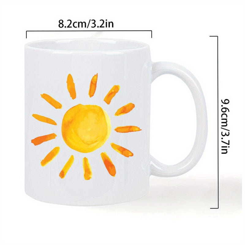 Tailorly White Ceramic 11 oz Mug - Hand Painted Artistic Watercolor Golden Radiant Glowing Warm Summer Morning Sun
