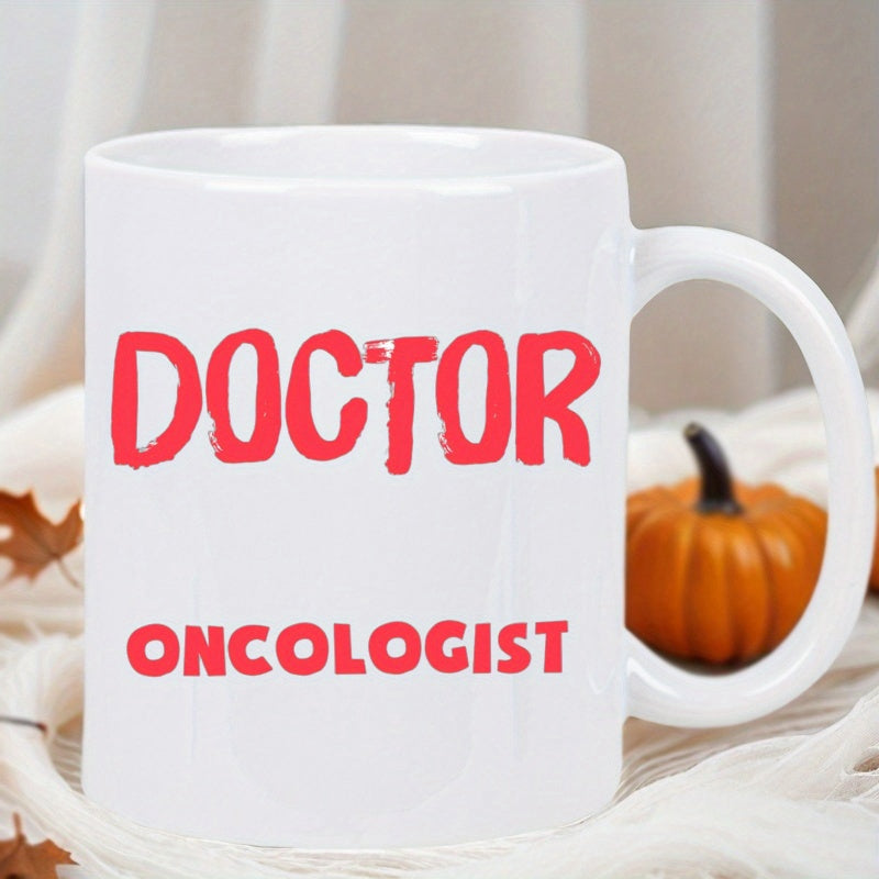 Tailorly White Ceramic 11 oz Mug - Doctor Oncologist Minimalist White Ceramic Vessel Featuring Bold Red Printed Text Mug