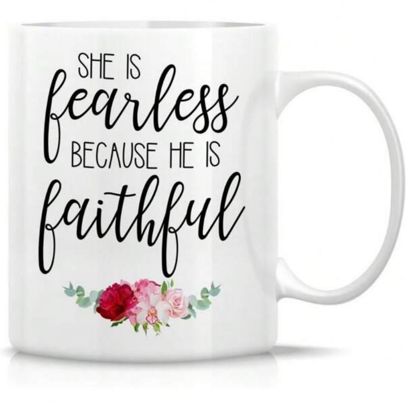 Tailorly White Ceramic 11 oz Mug - She Is Fearless Because He Is Faithful Elegant Pink And Red Roses With Green Leaves Flower