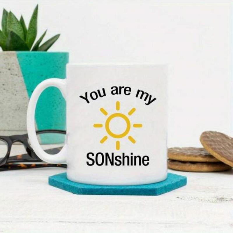 Tailorly White Ceramic 11 oz Mug - You Are My SONshine Minimalist Yellow Sun Radiant Rays Shining Over Bright Positive Morning Theme Sun